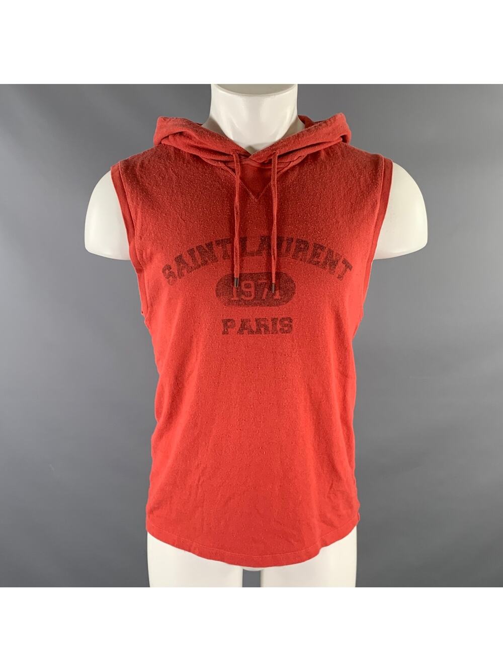 SAINT LAURENT Size S Red Logo Cotton Sleeveless Sweatshirt